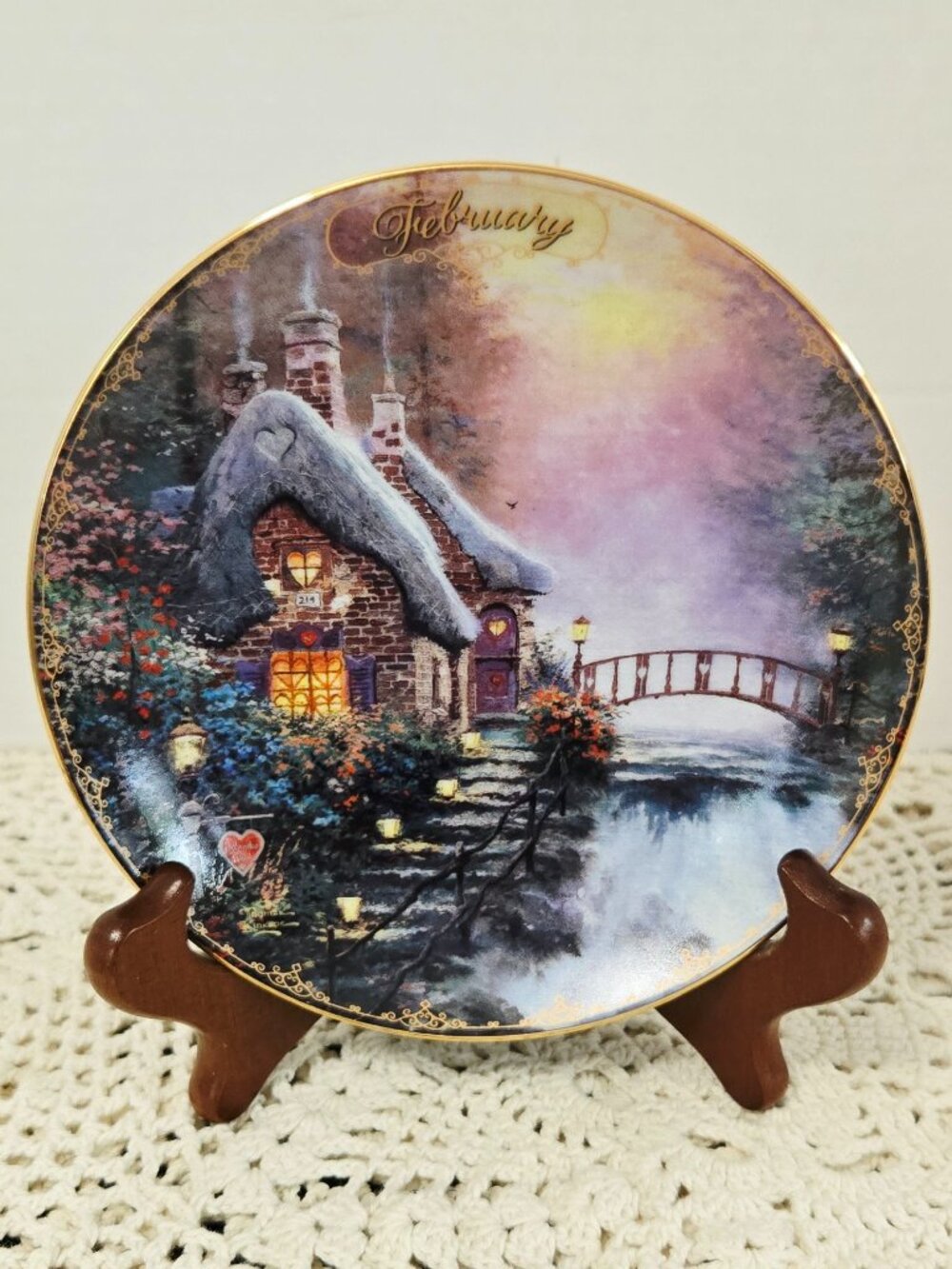 BRADFORD EXCHANGE THOMAS KINKADE SIMPLER TIMES "FEBRUARY" PLATE 5 3/4" 1998 COA